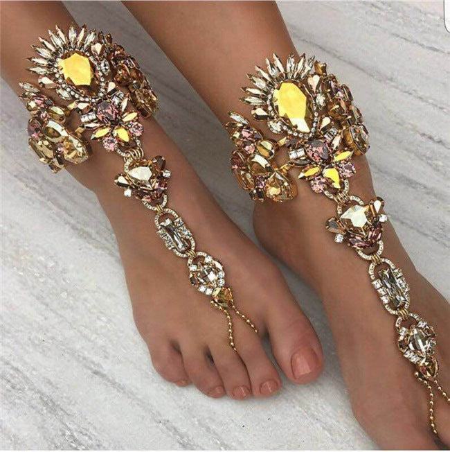 Europe and the United States exaggerated popular alloy inlaid gemstone anklet